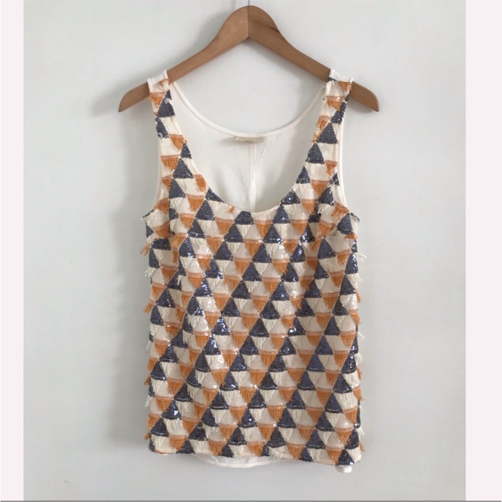Modcloth White and Blue Sleeveless Graphic Tank Top